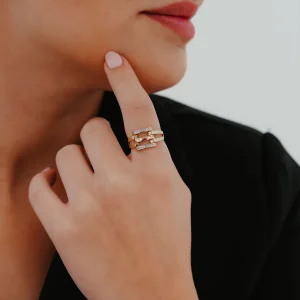 Taşlı 3 Sıralı Kaburga Altın Yüzük AAYZK0150