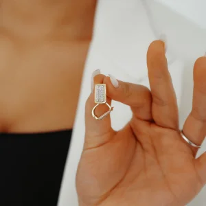 Taşlı Dikdörtgen Halkalı Altın Küpe AAKPE017