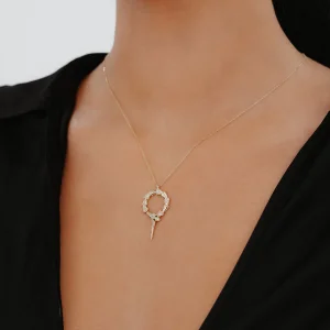 Taşlı Halka Yılan Model Altın Kolye AAKLY097