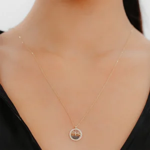 Taşlı Hayat Ağacı Altın Kolye AAKLY035