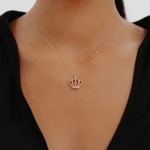 Taşlı Kral Tacı Altın Kolye AAKLY083
