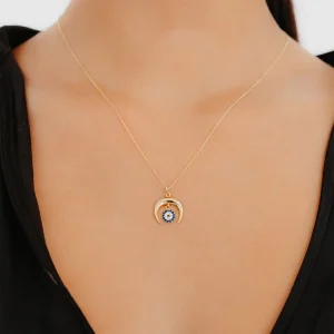 Taşlı Nazar Boncuklu Altın Kolye AAKLY075