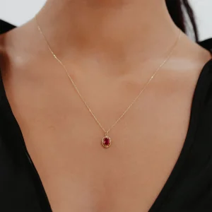 Bordo Taş Minimal Altın Kolye AAKLY006