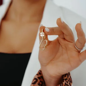 Yoncalı Dikdörtgen Altın Küpe AAKPE090