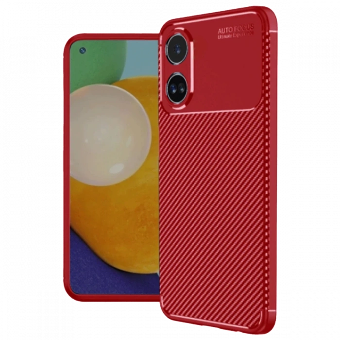Hubrendy Bez Oppo A38 Kılıf Auto Focus Karbon Kapak - Kırmızı