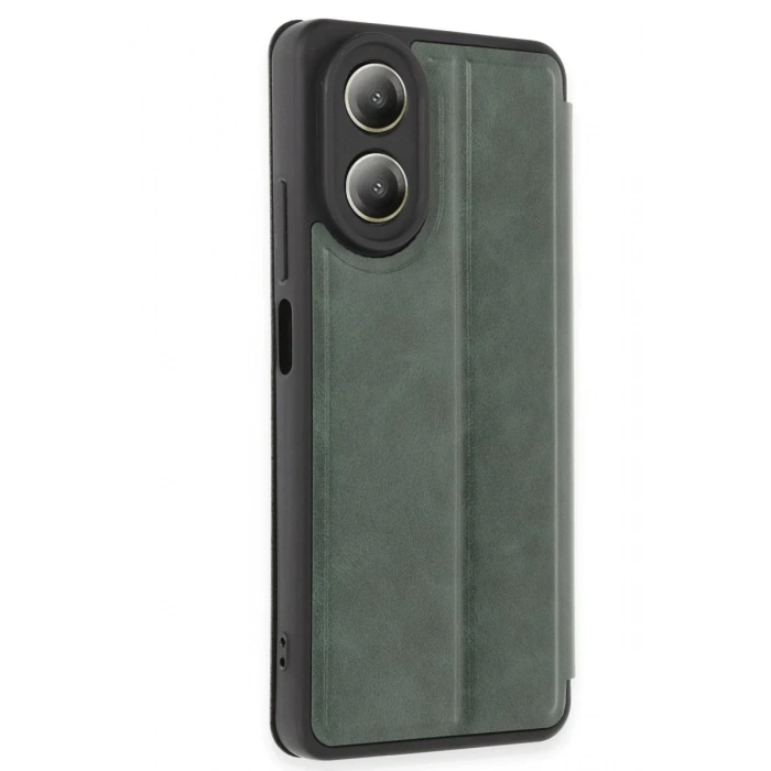 Hubrendy Bez Oppo A38 Kılıf Flip Cover - Koyu Yeşil