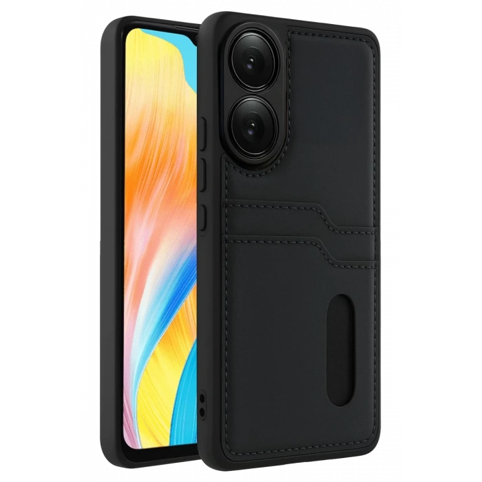 Hubrendy Bez Oppo A38 Sara Kartvizitli Deri Kılıf - Siyah