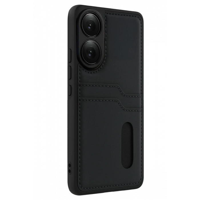 Hubrendy Bez Oppo A38 Sara Kartvizitli Deri Kılıf - Siyah