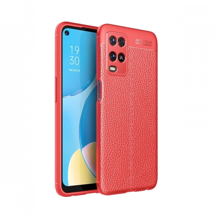Hubrendy Bez Oppo A54 4G Kılıf Auto Focus Kapak - Kırmızı