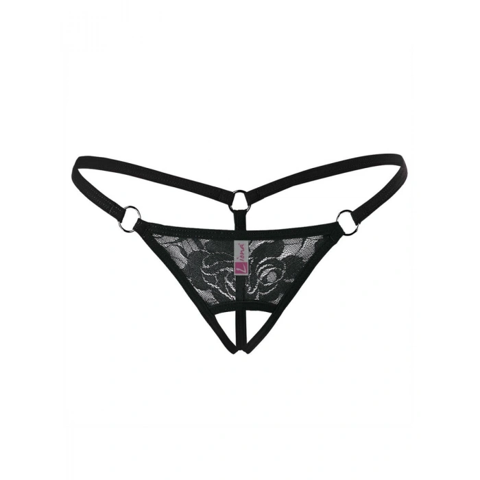 Hubrendy Beru  Ağı Açık Siyah Dantelli Fantezi İç Çamaşırı G String
