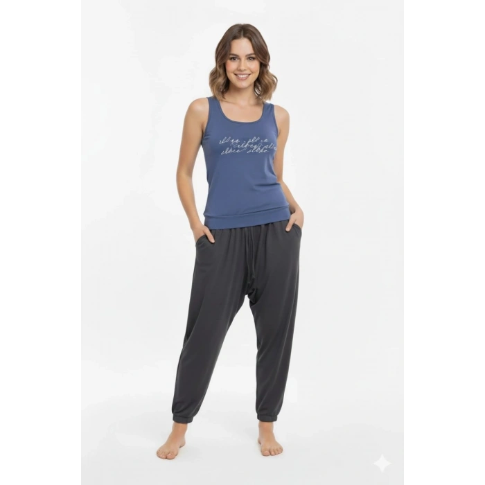 Hubrendy Beru Bayan Yazlık Poly Şalvarlı Pijama 21519