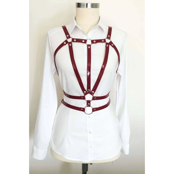 Hubrendy Beru Beli Çift Sıralı Üçgen Deri Harness - Brf114