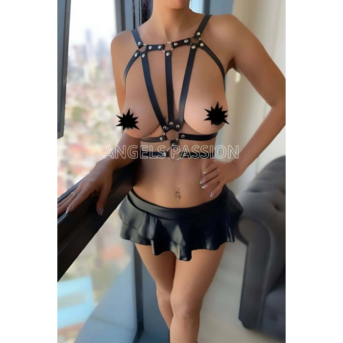 Hubrendy Beru Beli Çift Sıralı Üçgen Deri Harness - Brf114