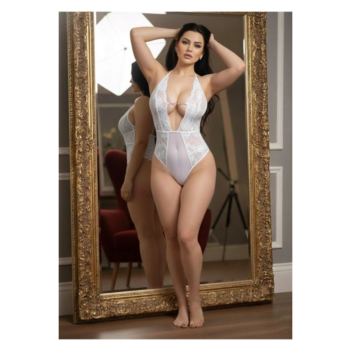 Hubrendy Beru Beyaz Taşlı Bodysuit - 889
