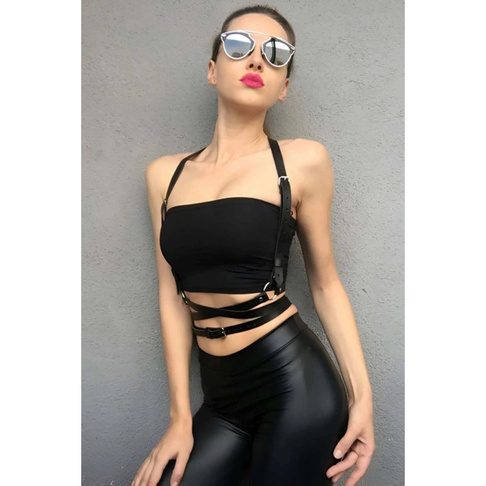 Hubrendy Beru Body Üzeri Sexy Deri Harness - Brf198