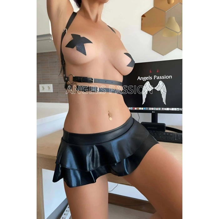Hubrendy Beru Deri Üst Harness, Seksi Deri Yelek - Brf210