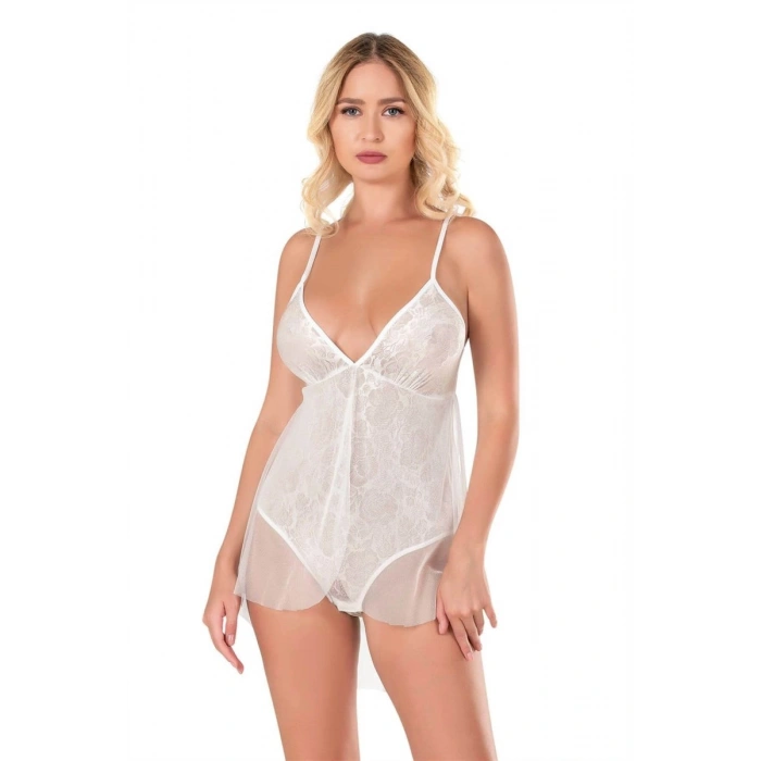 Hubrendy Beru Ekru Jakarlı Bodysuit Gecelik