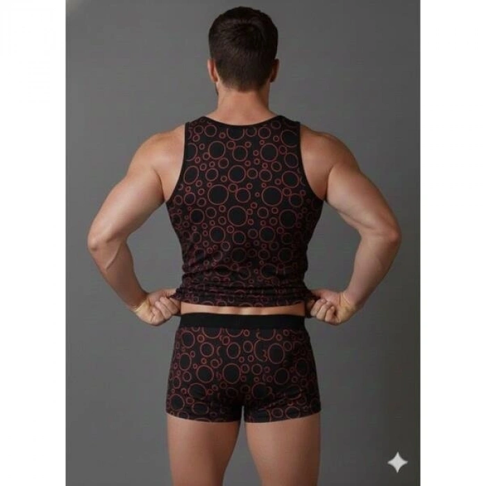 Hubrendy Beru Erkek Desenli Tank Top Boxer Takımı