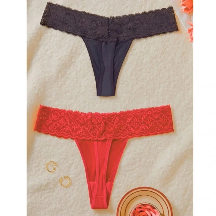 Hubrendy Beru Kadın 2li Dantelli Seksi Tanga