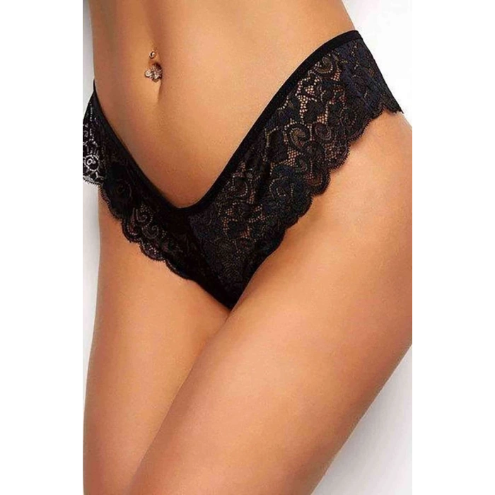Hubrendy Beru Kadın Siyah Dantelli Seksi Külot