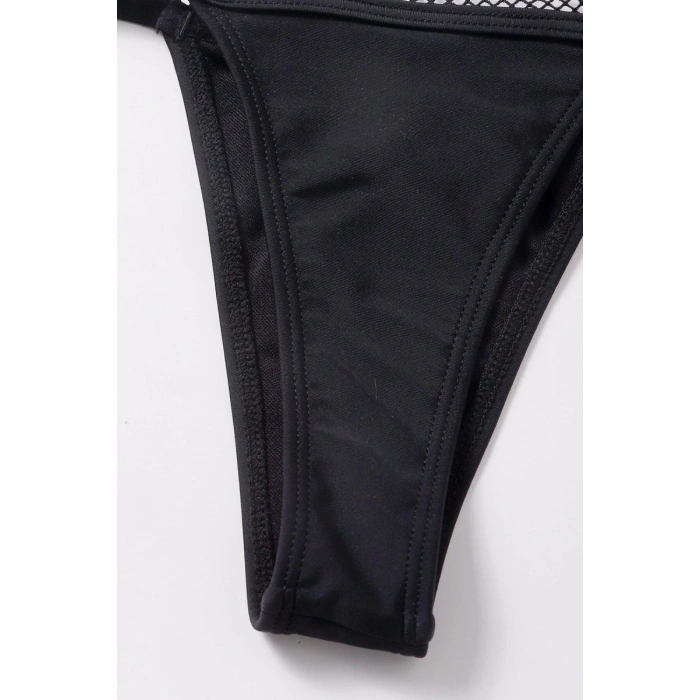 Hubrendy Beru Kadın Siyah File Detaylı Özel Bikini Takımı