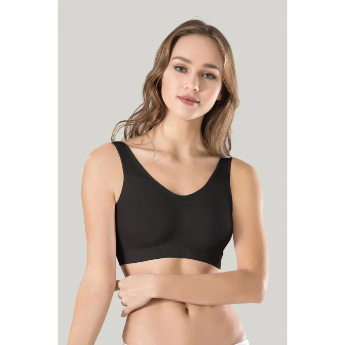 Hubrendy Beru Kadın Siyah Kalın Askılı Çıkarılabilir Pedli Örme Seamless Dikişsiz Basic Büstiyer