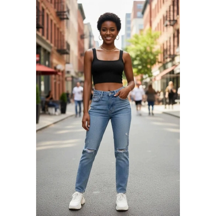 Hubrendy Beru Kadın Siyah Kalın Askılı Crop Top Büstiyer Esnek Kumaş Şık Basic Kadın Üst Giyim