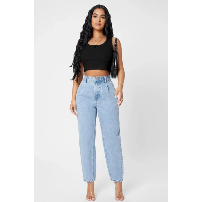Hubrendy Beru Kadın Siyah Kare Yaka Crop Top Bluz