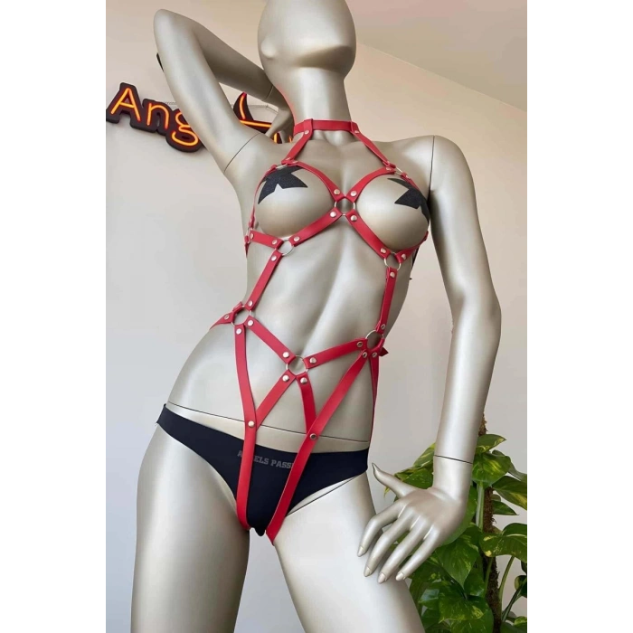 Hubrendy Beru Kırmızı Deri Dansçı Özel Harness