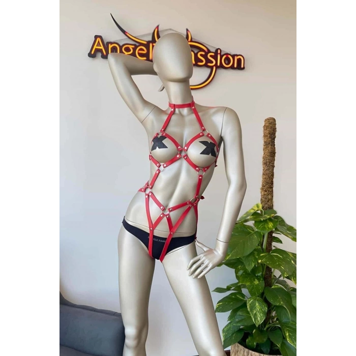 Hubrendy Beru Kırmızı Deri Dansçı Özel Harness