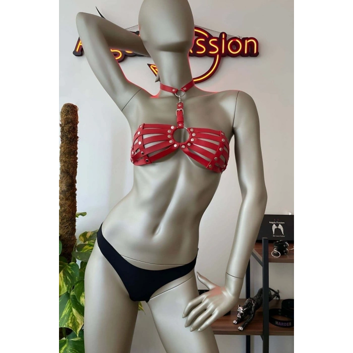 Hubrendy Beru Kırmızı Deri Seksi Sütyen