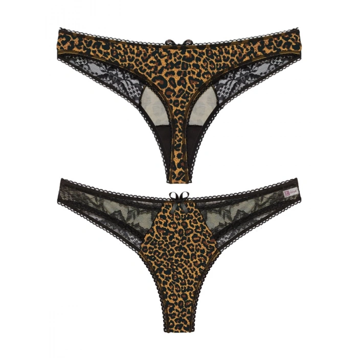 Hubrendy Beru  Leopar Desenli Dantelli Fantezi G String Külot