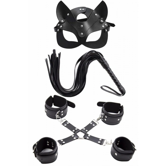 Hubrendy Beru Maske Kırbaç Bileklik 5 Li Harness Deri Set