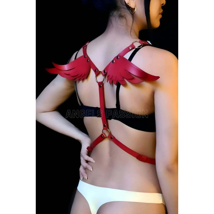 Hubrendy Beru Melek Kanadı Detaylı Şık Deri Harness - Brf642