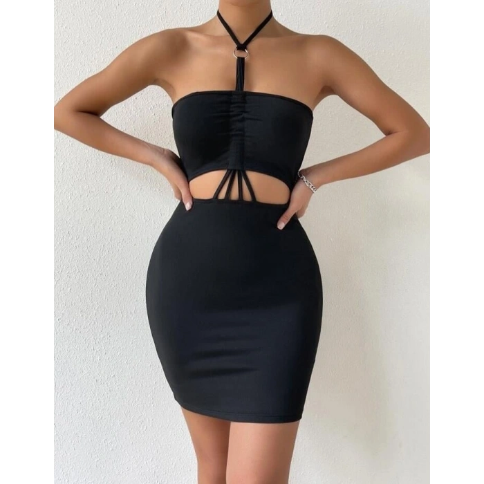 Hubrendy Beru Önden Büzgülü Mini Elbise