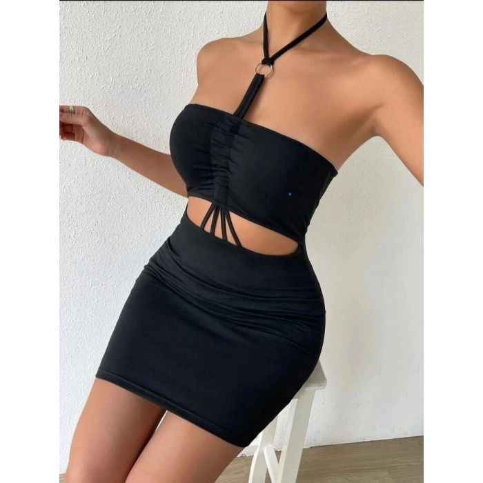 Hubrendy Beru Önden Büzgülü Mini Elbise