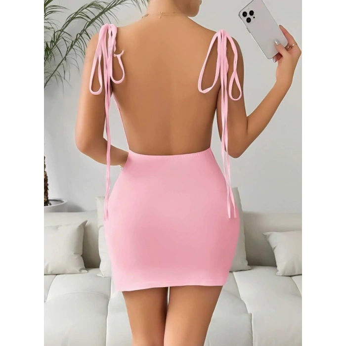 Hubrendy Beru Pembe Fantezi Clup Elbisesi 6675