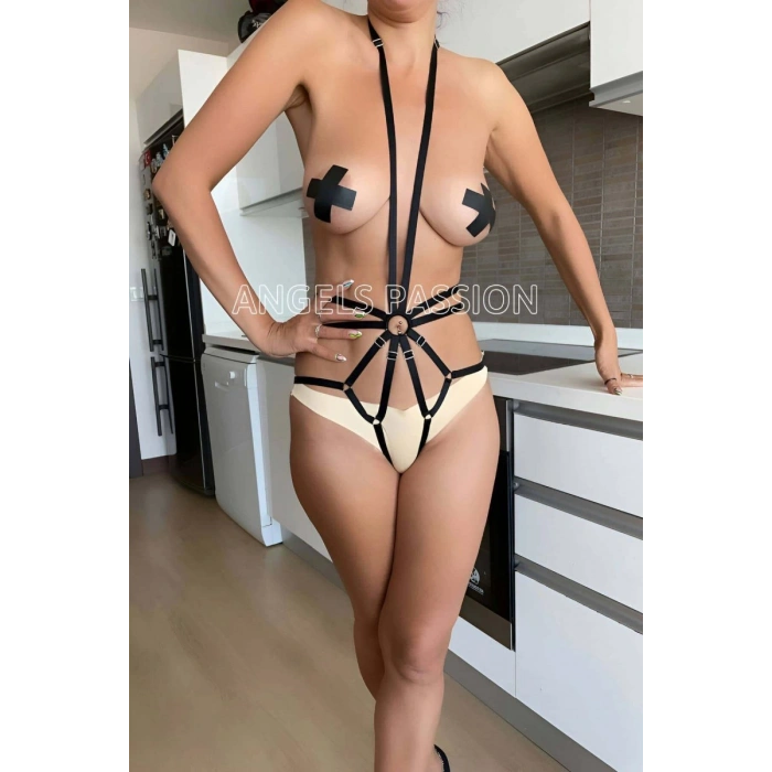 Hubrendy Beru Seksi Bayan İç Giyim, Lastik Body Harness - Brf339
