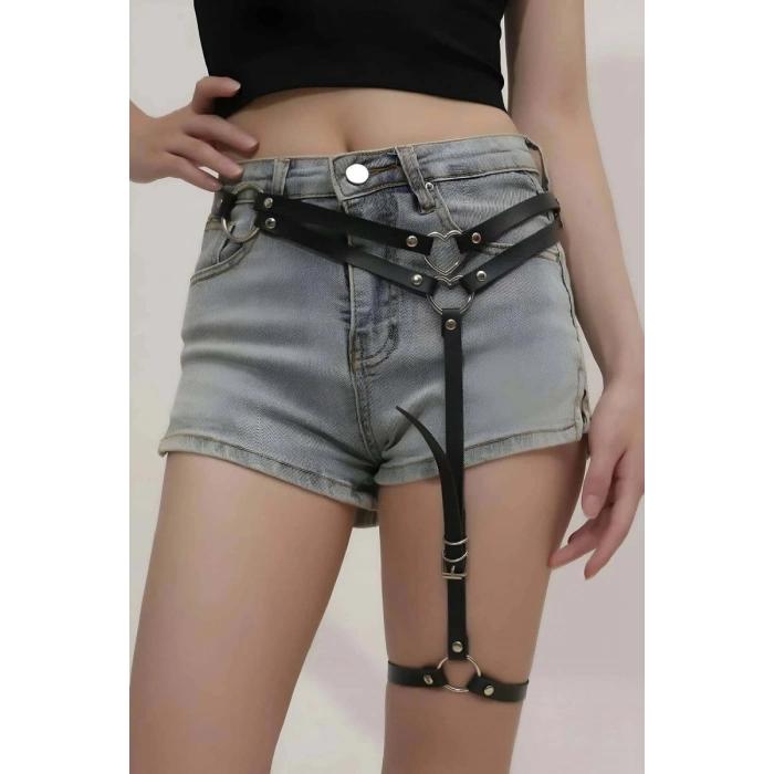 Hubrendy Beru Seksi Deri Tek Bacaklı Jartiyer Harness - Brf930