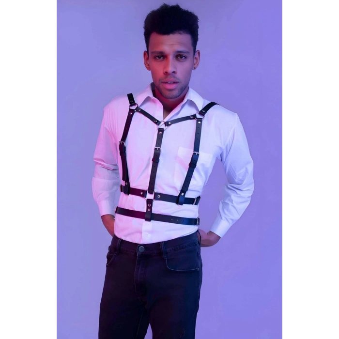 Hubrendy Beru Şık Erkek  Deri Göğüs Harness - Brfm40