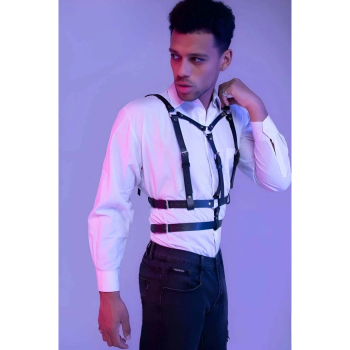 Hubrendy Beru Şık Erkek  Deri Göğüs Harness - Brfm40