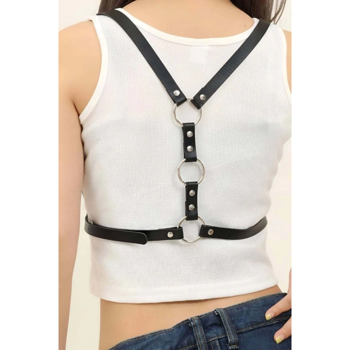 Hubrendy Beru Sırtı Halka Detaylı Şık Deri Harness - Brf800
