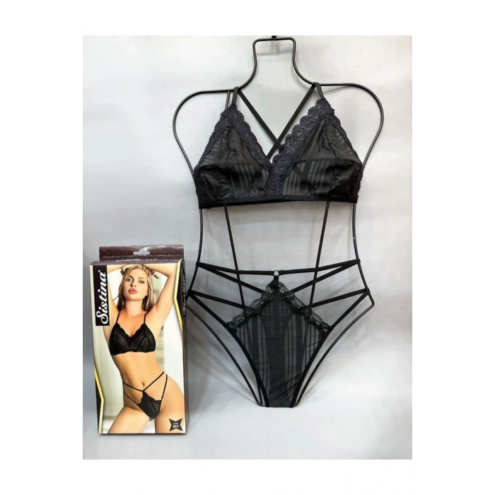 Hubrendy Beru Siyah Bralet Sütyen Takım - B863
