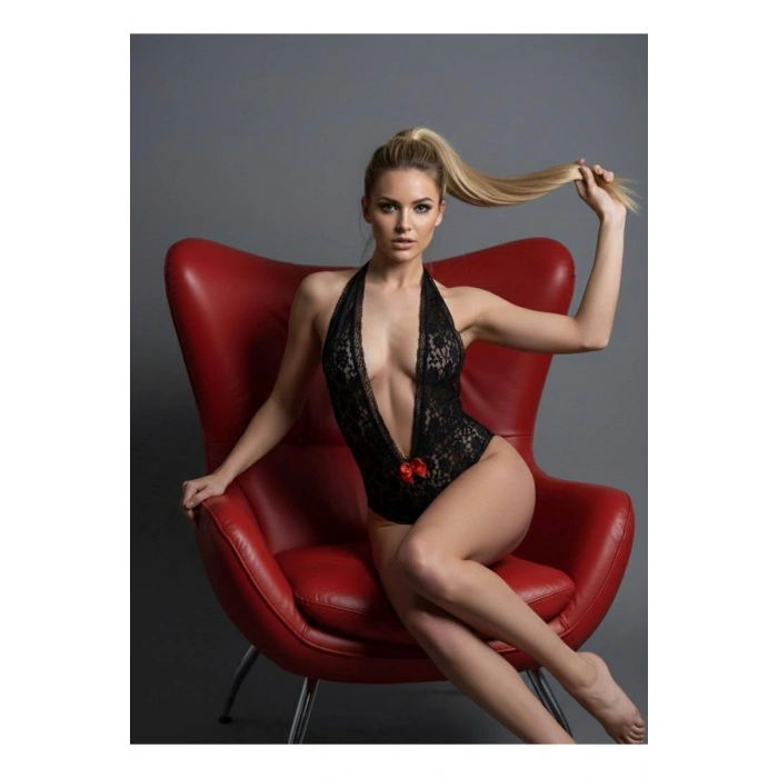 Hubrendy Beru Siyah Dantel Bodysuit - 923