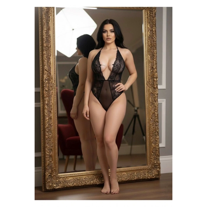 Hubrendy Beru Siyah Taşlı Bodysuit - 890
