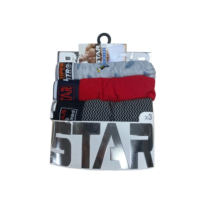 Hubrendy Beru Star 105 Desenli Jakar Erkek  3lü Kemer Boxer