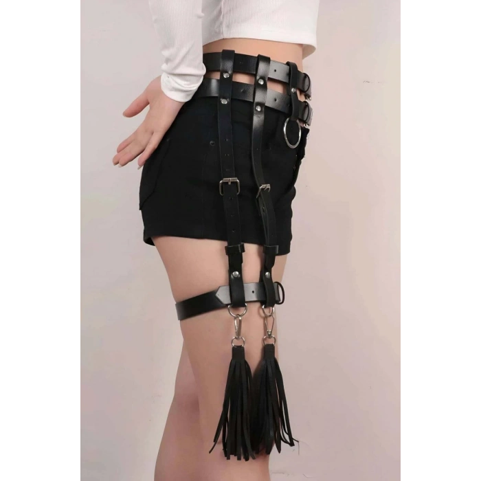 Hubrendy Beru Tek Bacak Deri Jartiyer Harness - Brf1172