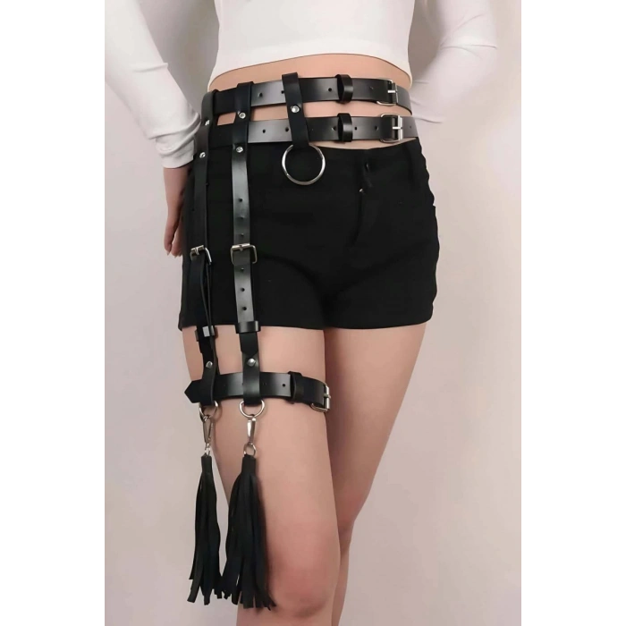 Hubrendy Beru Tek Bacak Deri Jartiyer Harness - Brf1172