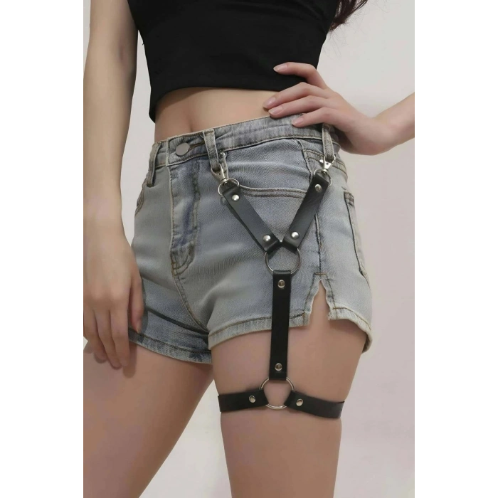 Hubrendy Beru Tek Bacak Deri Jartiyer Harness - Brf962
