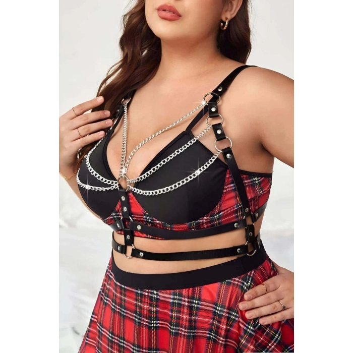 Hubrendy Beru Zincir Detaylı Deri Göğüs Harness - Brf808